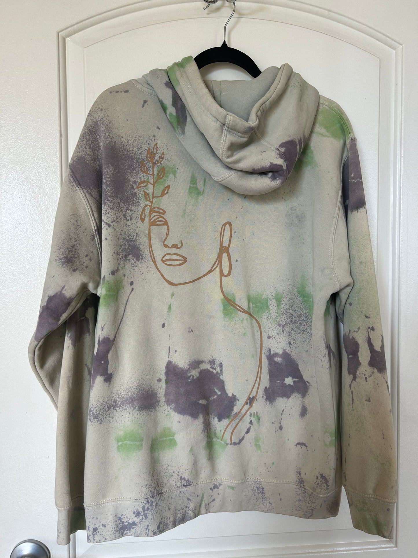 Green Purple Marble Tie-Dyed Hoodie (L)