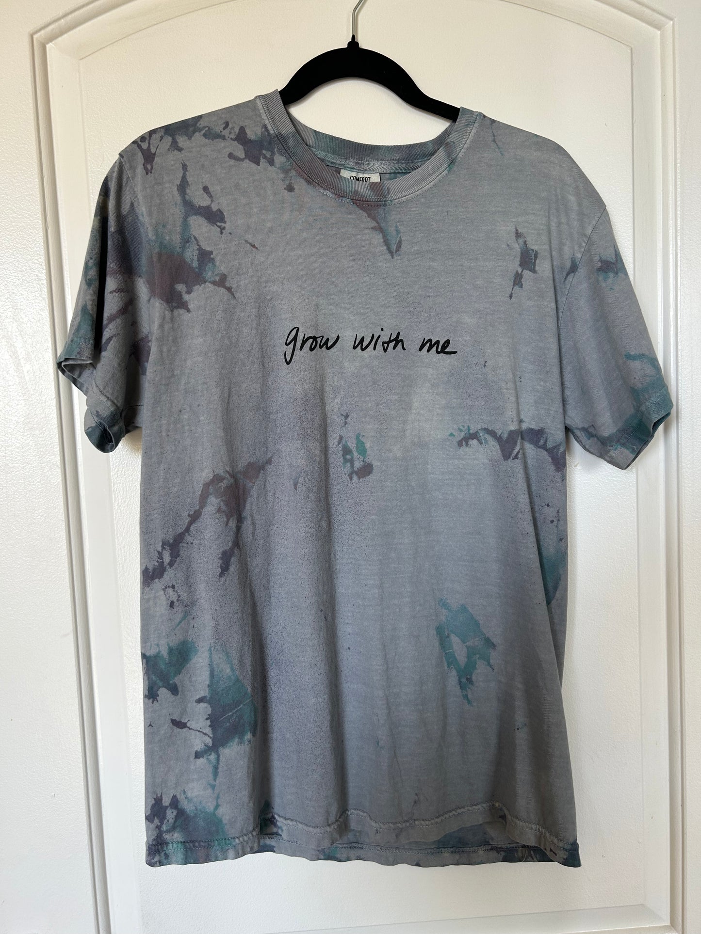 Blue Purple Tie-Dyed 'grow with me' T-shirt (M)